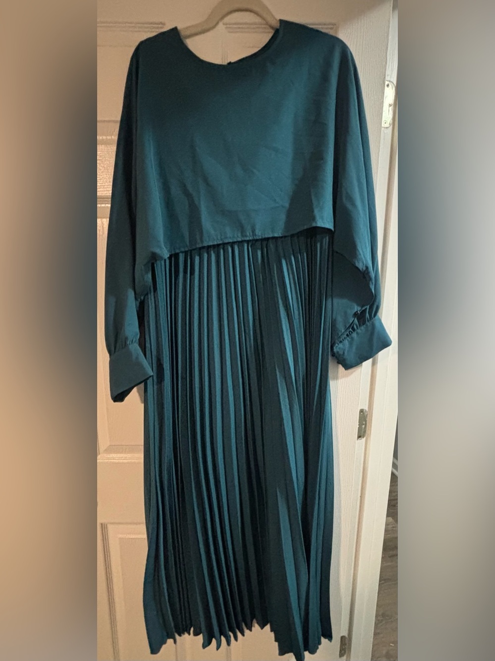 SHEIN Teal Pleated Long Sleeve Maxi Dress
